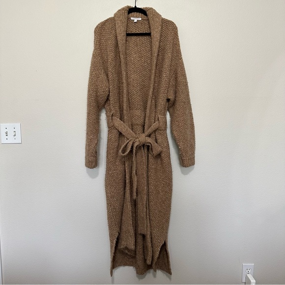 Lunya Chunky Wool belted Knit Cardigan Sweater Long Robe Delicate Tan Ginger M - Picture 3 of 10